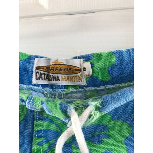 Vtg 1960's Surfers Catalina Martin Jammies Swim Trunks Size S Mod Blue & Green - Picture 3 of 8